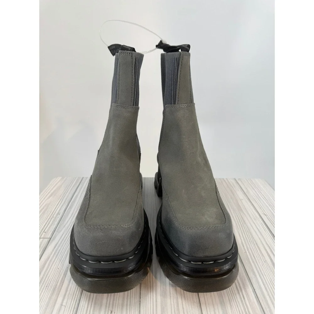 Dr.Martens Corran Chelsea Waxy Boots Grey Suede Heeled Platform Lug Sole Wmns 10